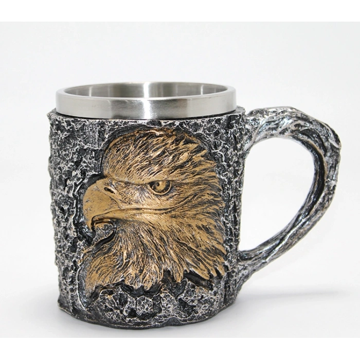 Nevamel® 3D Kabartmalı Kartal Büstü Paslanmaz Çelik Kupa Bardak