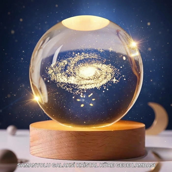Nevamel® 3D Lazer İşlemeli Galaksi Küre USB LED Ahşap Standlı Oda Gece Lambası