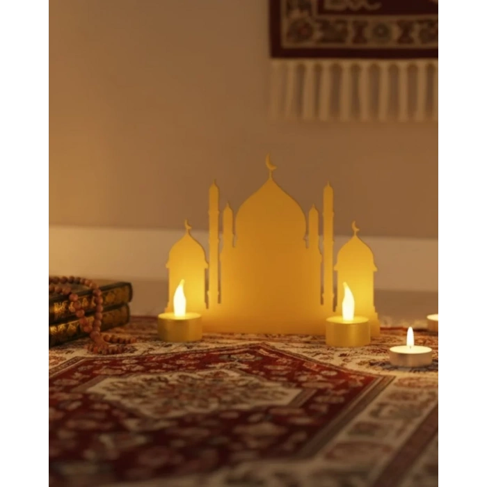 Nevamel® 3D LED Mumlu Cami Dekorasyonu 2 Adet Pilli Mum Hediyeli
