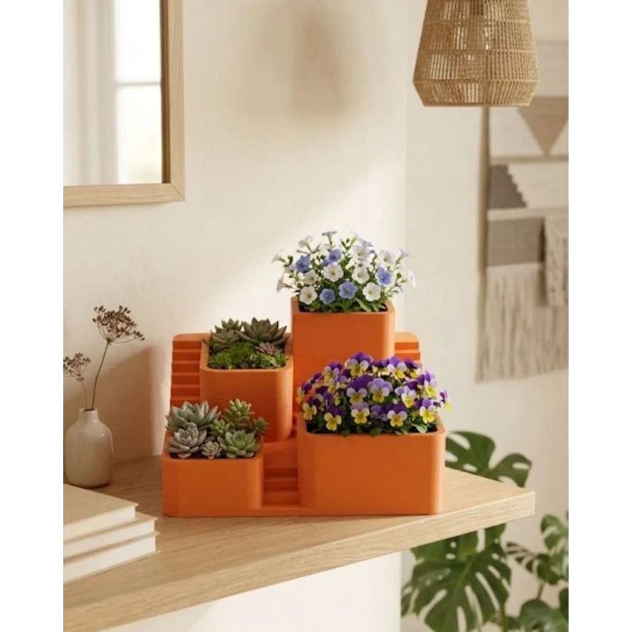 Nevamel® 3D Modern Çok Bölmeli Kaktüs Saksı Seti Dekoratif Masaüstü Sukulent Standı
