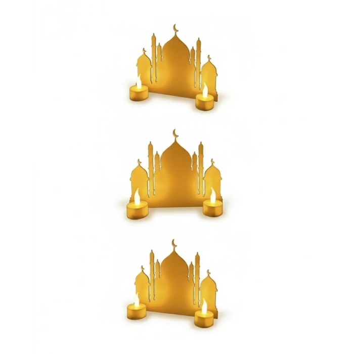 Nevamel® 3D Ramazan Cami Dekor 2 Mumlu Işıklı Masa Üstü Biblo