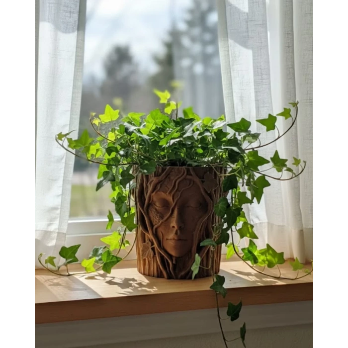 Nevamel® 3D Sanatsal Ağaç Yüzlü Dekoratif Vazo Doğa Temalı Özel Tasarım Saksı