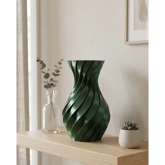 Nevamel® 3D Spiral Yeşil Vazo Modern Tasarım Dekoratif Ev ve Ofis Aksesuarı