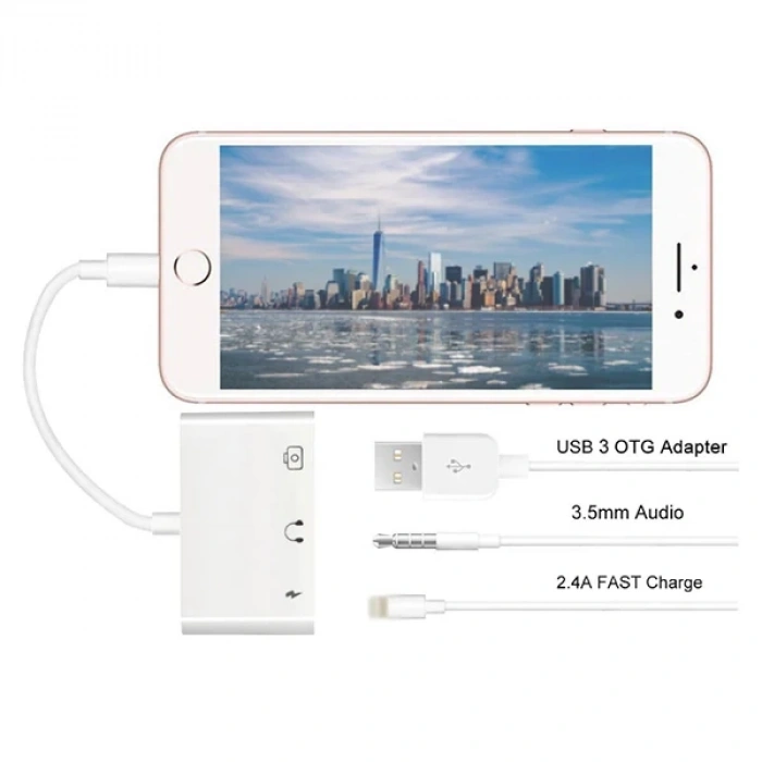 Nevamel 3in1 İPhone-İPAD lightning To Kulakılık ve Usb Kamera Okuyucu Otg-(5775)