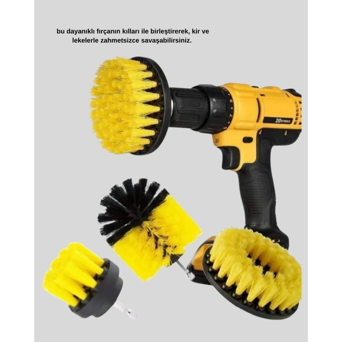 Nevamel® 3’lü Matkap Temizlik Fırçası Seti – Banyo Mutfak ve Araç Jantı İçin Etkili