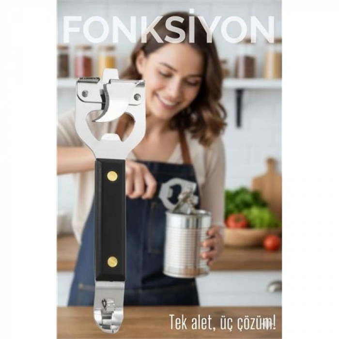 Nevamel® 3’ü 1 Arada Konserve Açacağı – Şişe Açacağı ve Kapak Kaldıracı Paslanmaz Çelik