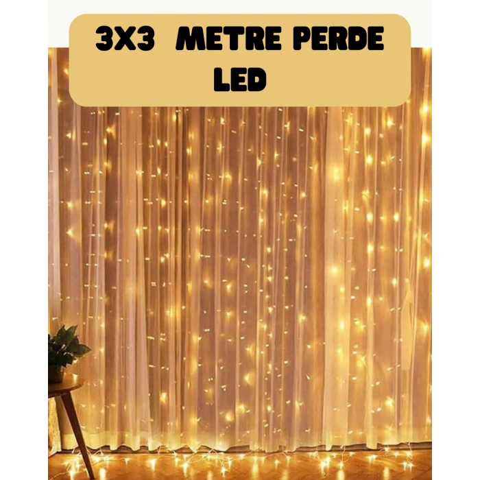 Nevamel® 3x3 Metre Perde LED Işık Sıcak  Şelale Tasarım Dekoratif Aydınlatma