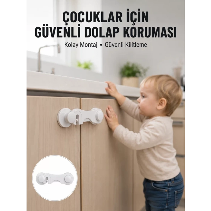 Nevamel® 4 Adet Dolap ve Çekmece Emniyet Kilidi Çift Taraflı Bantlı Güvenli Tasarım Yeni Nesil