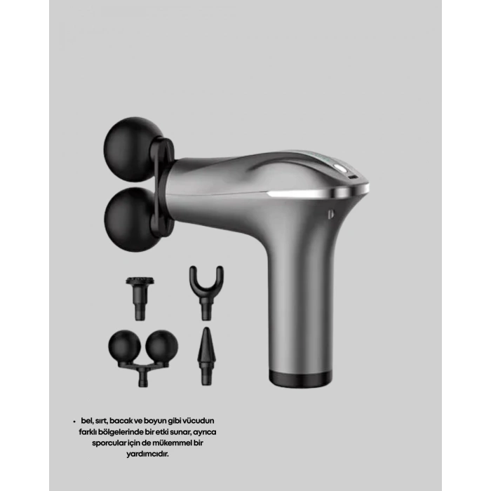 Nevamel® 4 Başlıklı Şarjlı Masaj Tabancası Bel Sırt Boyun Bacak Kas Rahatlatıcı