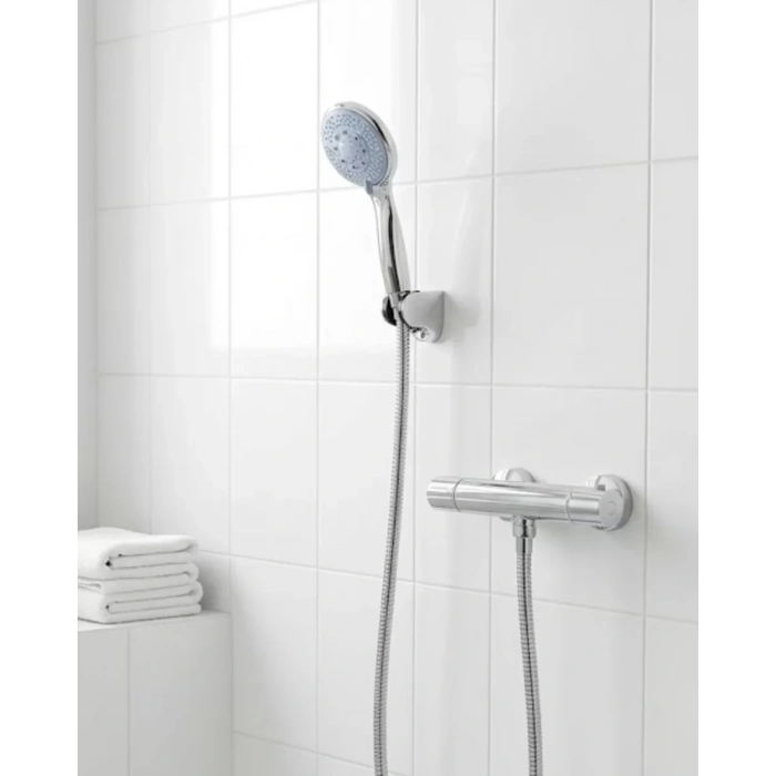 Nevamel® 4 Kademeli Mavi Duş Seti El Duşu Başlığı Spiral Hortum ve Duvar Askısı