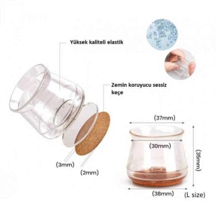 Nevamel® 4lü Keçeli Şeffaf Silikon Sandalye Ayak Koruyucu Seti