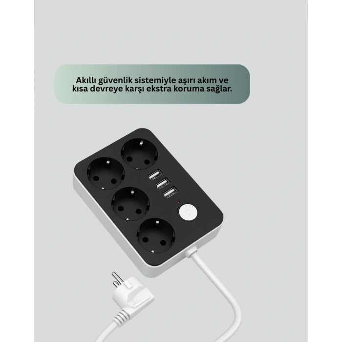 Nevamel 4 Prizli 3 USB Portlu Anahtarlı Akım Korumalı Priz