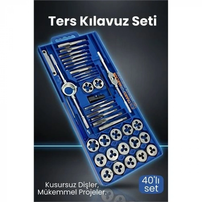 Nevamel® 40 Parça Profesyonel Metrik Ters Kılavuz ve Pafta Seti   - Hassas Diş Açma ve Onarım Takımı