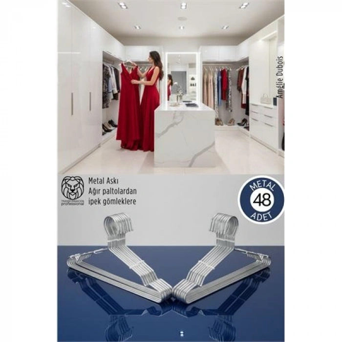 Nevamel® 48li Lüks Çelik Elbise Askısı - İz Yapmayan İnce Tasarım Metal Kıyafet Düzenleyici (40cm)