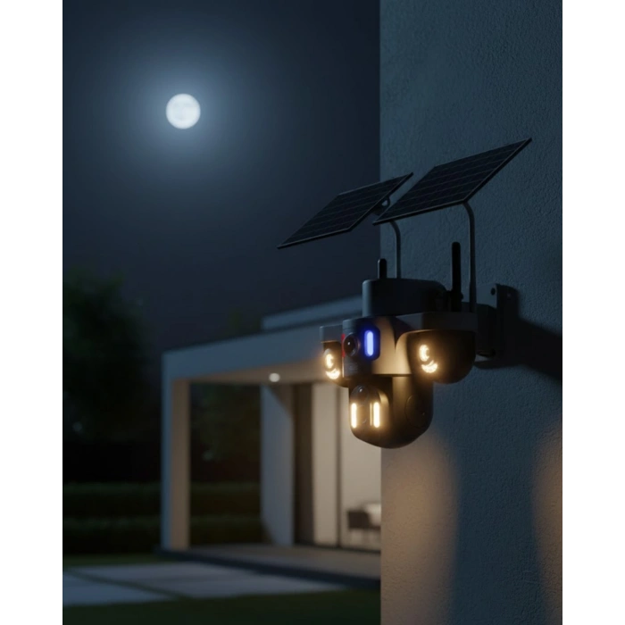 Nevamel® 4G Destekli Çift Güneş Panelli IP Kamera Gece Görüşlü ve Sesli İletişimli