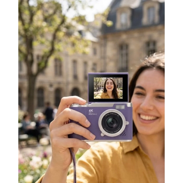 Nevamel® 4K Dijital Kamera 48 MP Flip Ekran Vlog ve Fotoğraf Makinesi