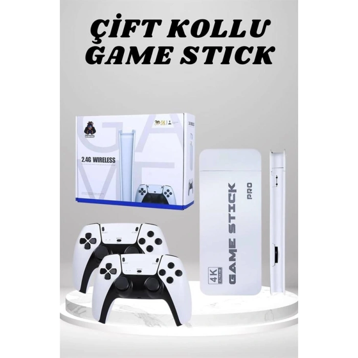 Nevamel® 4K HD Görüntü Kaliteli Retro Game Stick 20000 Oyunlu Çift Kollu Beyaz Game Stick