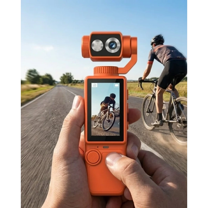 Nevamel® 4K Video Çekim Özellikli Gimbal Kamera 180 Derece Dönebilen Lens Stabil Çekim