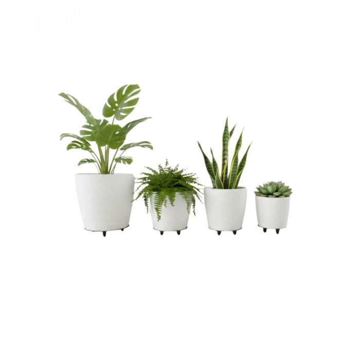 Nevamel® 4’lü 3D Beyaz Ayaklı Saksı Seti Modern Minimal Dekoratif Vazo