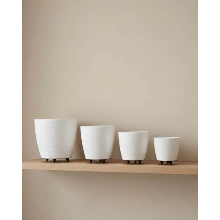 Nevamel® 4’lü 3D Beyaz Dekoratif Vazo Seti Modern Ayaklı Şık Saksı Takımı