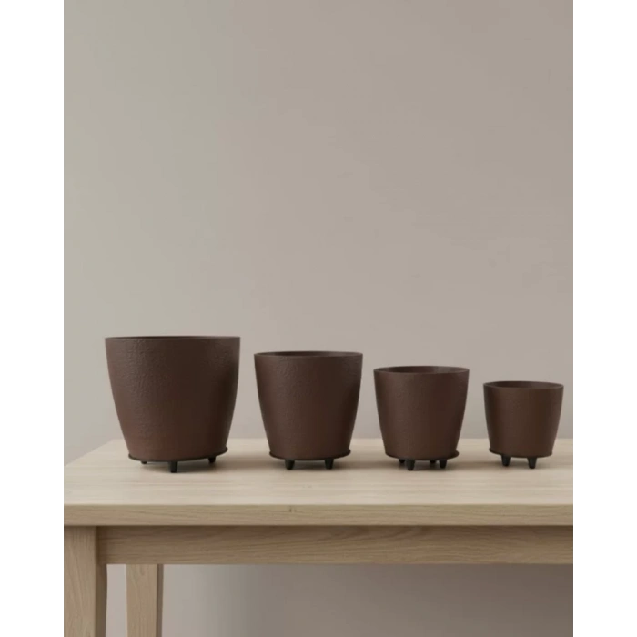 Nevamel® 4’lü 3D Kahve Tonlu Ayaklı Saksı Seti Modern Dekoratif Vazo Takımı