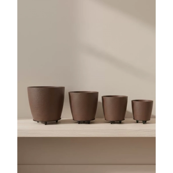Nevamel® 4’lü 3D Kahverengi Dekoratif Vazo Seti Modern Ayaklı Şık Saksı Takımı