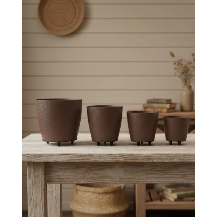 Nevamel® 4’lü 3D Şık Kahverengi Vazo Seti Modern Ayaklı Saksı