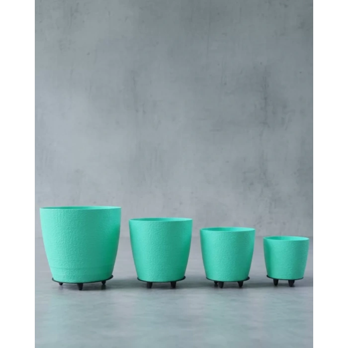 Nevamel® 4’lü 3D Yeşil Dekoratif Saksı Takımı Ayaklı Modern Vazo Seti