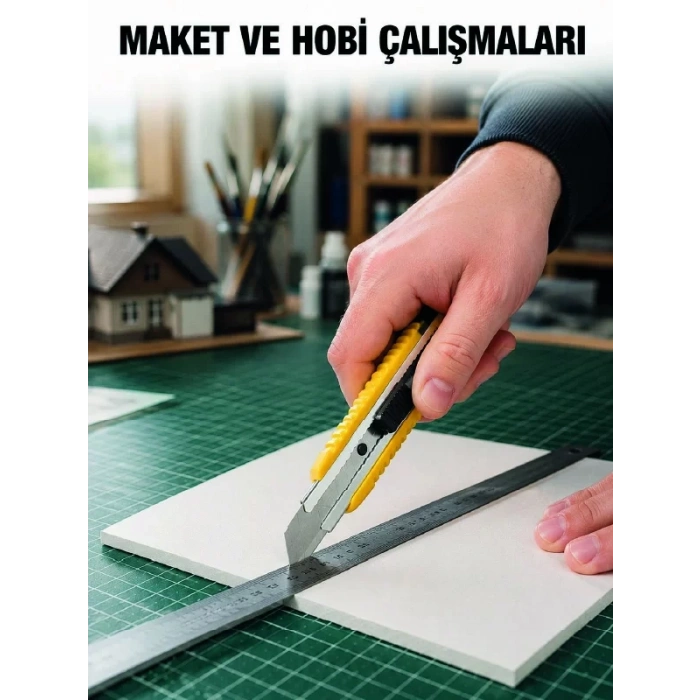 Nevamel® 5 Adet Metal Falçata Seti Ergonomik Saplı Çelik Maket Bıçağı Koli Ambalaj PVC Kesici