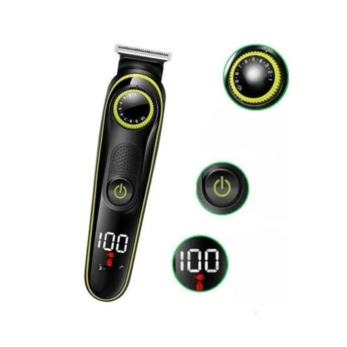 Nevamel® 5 Başlıklı Şarjlı Tıraş Makinesi Led Ekran Saç Sakal Ense Tıraşına Uygun Bakım Seti