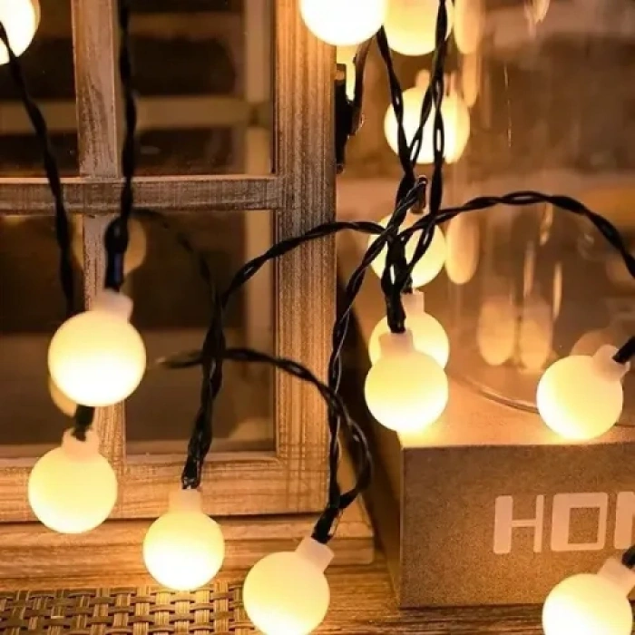 Nevamel 5 Metre 28 LED Mini Top Işık Sarı Fişli Siyah Kablo