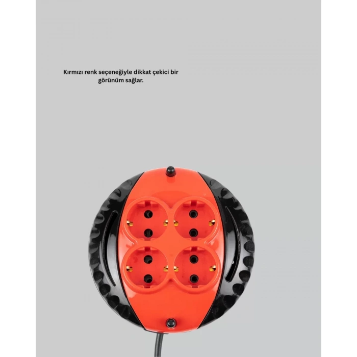 Nevamel® 5 Metre Uzatma Kablolu 4 Prizli Makara Kırmızı