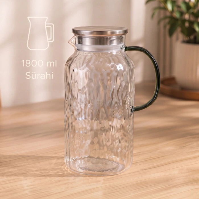 Nevamel® 5 Parça Bardaklı Sürahi Seti - Cam - 1800 ml Sürahi - 4 Bardak