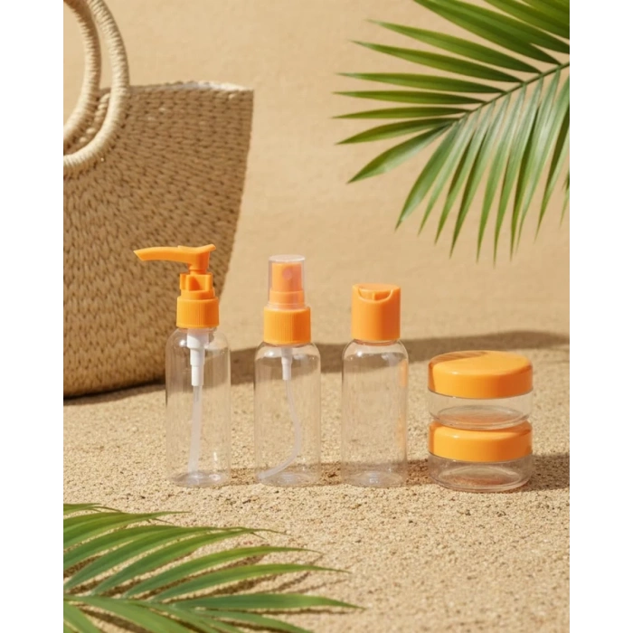 Nevamel® 5 Parça Taşınabilir Seyahat Banyo Seti Şeffaf Şişe Takımı