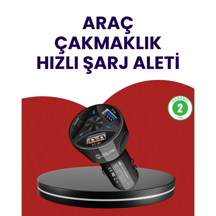 Nevamel® 55W PD ve Quick Charge 3.0 Destekli Polygold Araç Şarj Adaptörü