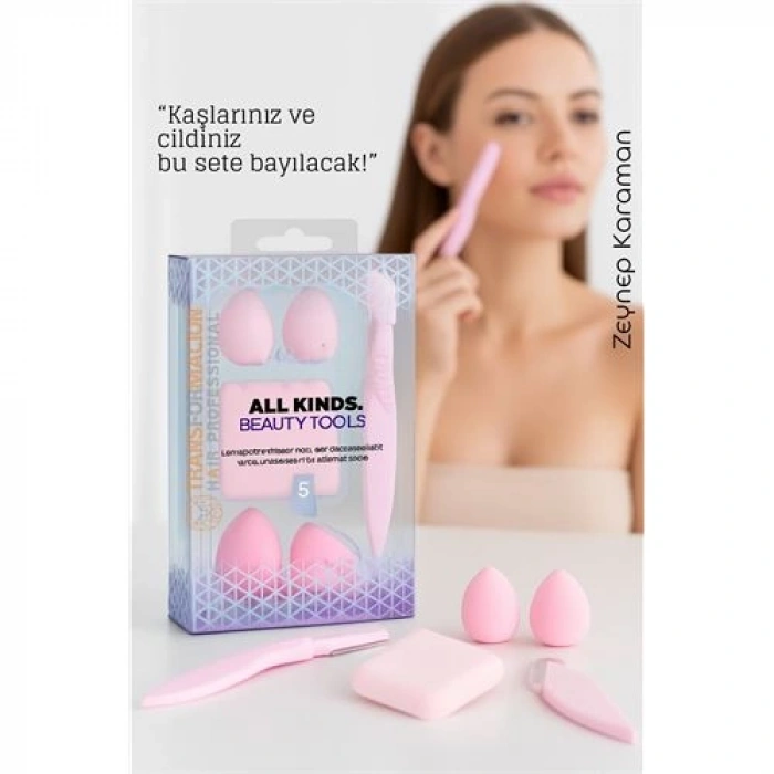 Nevamel® 5’li Makyaj Süngeri ve Kaş Usturası Seti – Profesyonel Güzellik Araçları