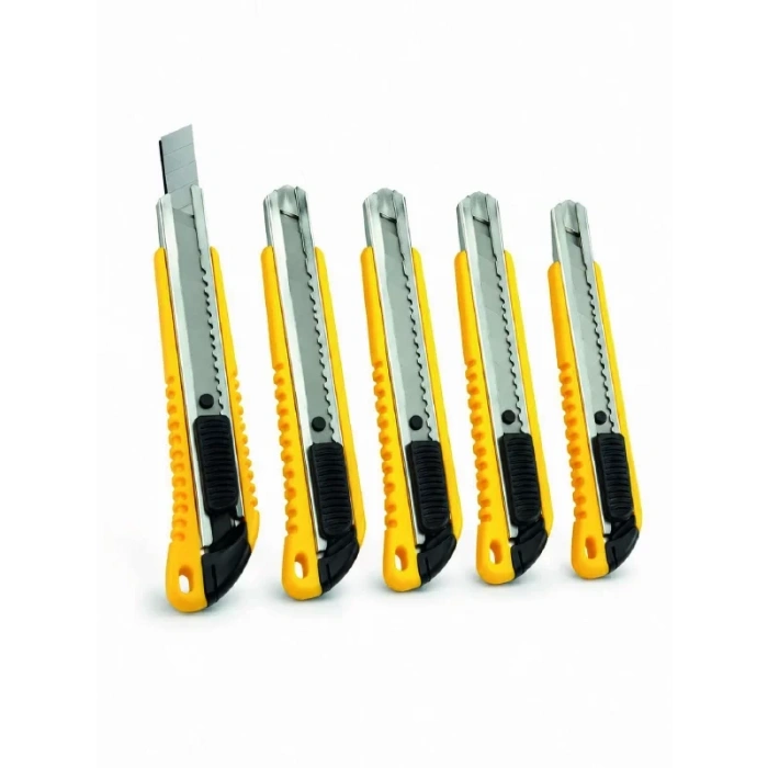 Nevamel® 5’li Profesyonel Metal Falçata Seti Ergonomik Saplı Çok Amaçlı Kesici Maket Bıçağı