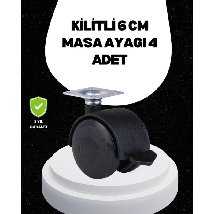 Nevamel® 6 cm Kilitli Tekerlek Ayak 4 Adet Sehpa ve Ekipman Uyumlu