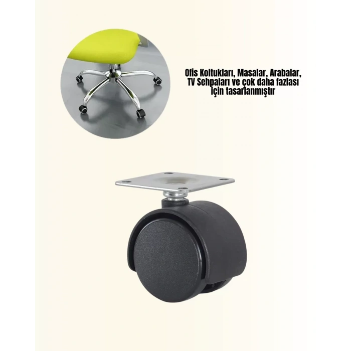 Nevamel® 6 cm Kilitsiz Masa Ayağı Tekerleği 4’lü Set Çok Amaçlı