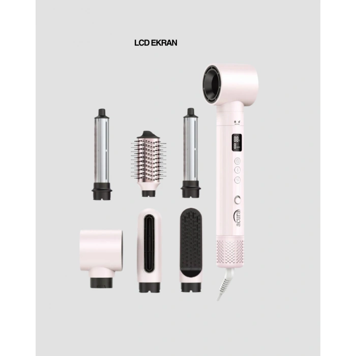 Nevamel® 6-in-1 Saç Şekillendirme Seti Yüksek Hızlı Motor Negatif İyon LCD Ekran