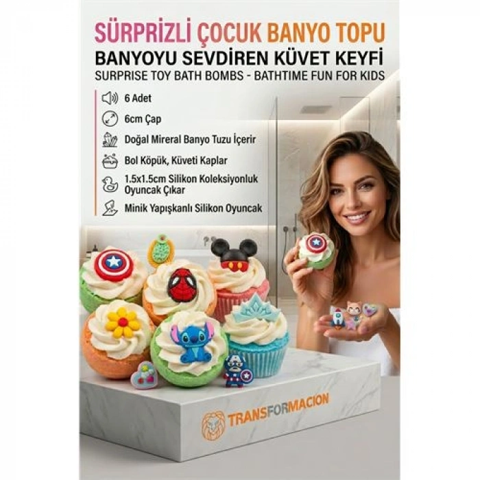 Nevamel® 6lı Cupcake Banyo Bombası Seti Sürpriz Karakter Figürlü Köpüren Çocuk Banyo Topu 723203