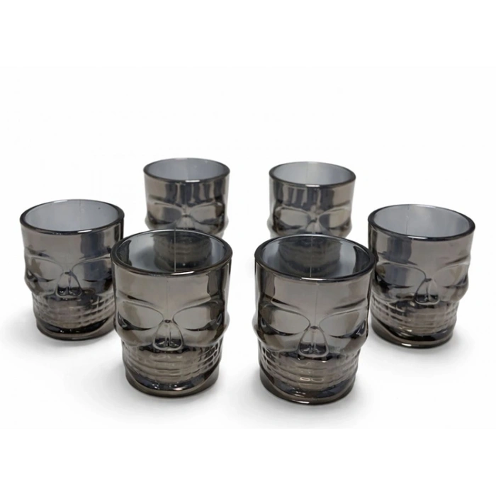 Nevamel® 6lı Kurukafa Siyah Cam Shot Bardağı Seti