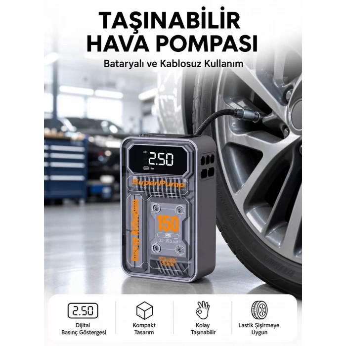 Nevamel® 6000mAh Bataryalı LED Ekranlı Akıllı Hava Kompresörü