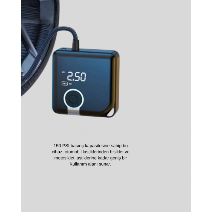 Nevamel® 6000mAh Bataryalı Type-C Şarjlı Mini Hava Kompresörü LED Işıklı