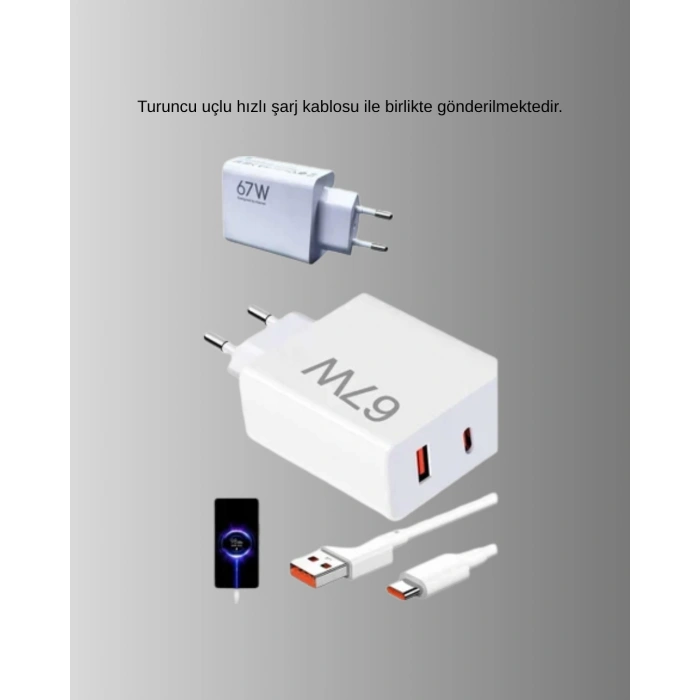 Nevamel 67W Süper Hızlı Şarj Adaptörü ve Kablo Seti – Güvenli Kompakt ve Ergonomik Tasarım