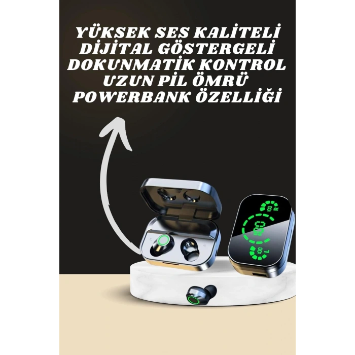 Nevamel 7 Kordonlu Akıllı Saat Ve Aynalı Bluetooth Kulaklık Powerbank Dijital Göstergeli