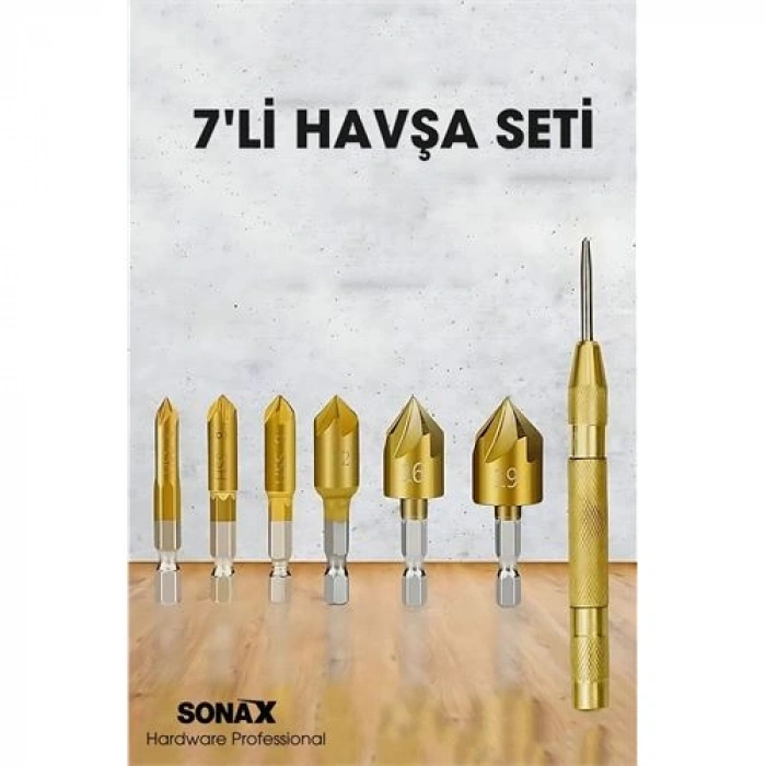 Nevamel® 7li HSS Titanyum Kaplı Kılavuz ve Havşa Matkap Ucu Seti + Otomatik Zımba