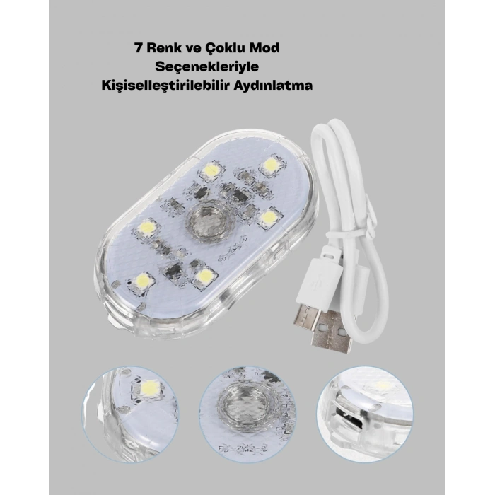 Nevamel 7 Renk Modlu Dokunmatik Sensörlü Mini LED Araç İçi Lamba