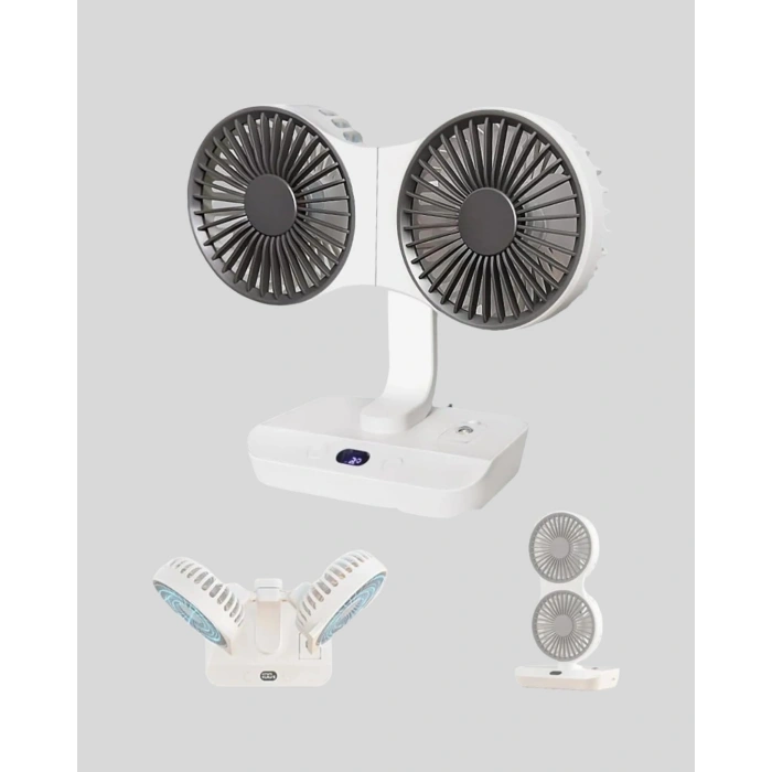 Nevamel® 720° Döner Çift Taraflı Masaüstü Vantilatör – USB Şarjlı Sessiz Fan