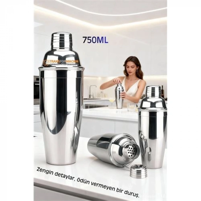 Nevamel® 750 ml Inox Shaker - Kokteyl Karıştırma Kabı  Süzgeçli Bar Shaker Paslanmaz Çelik